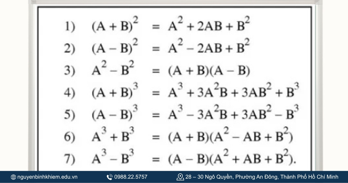 Các hằng đẳng thức đáng nhớ lớp 8