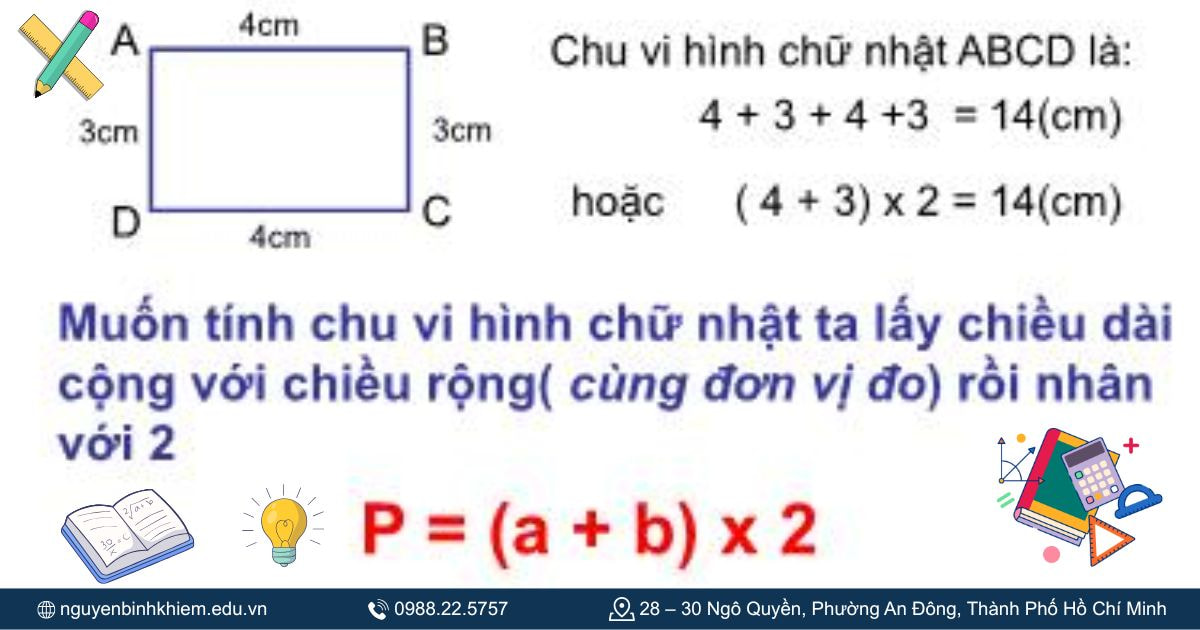 Công thức tính chu vi hình chữ nhật