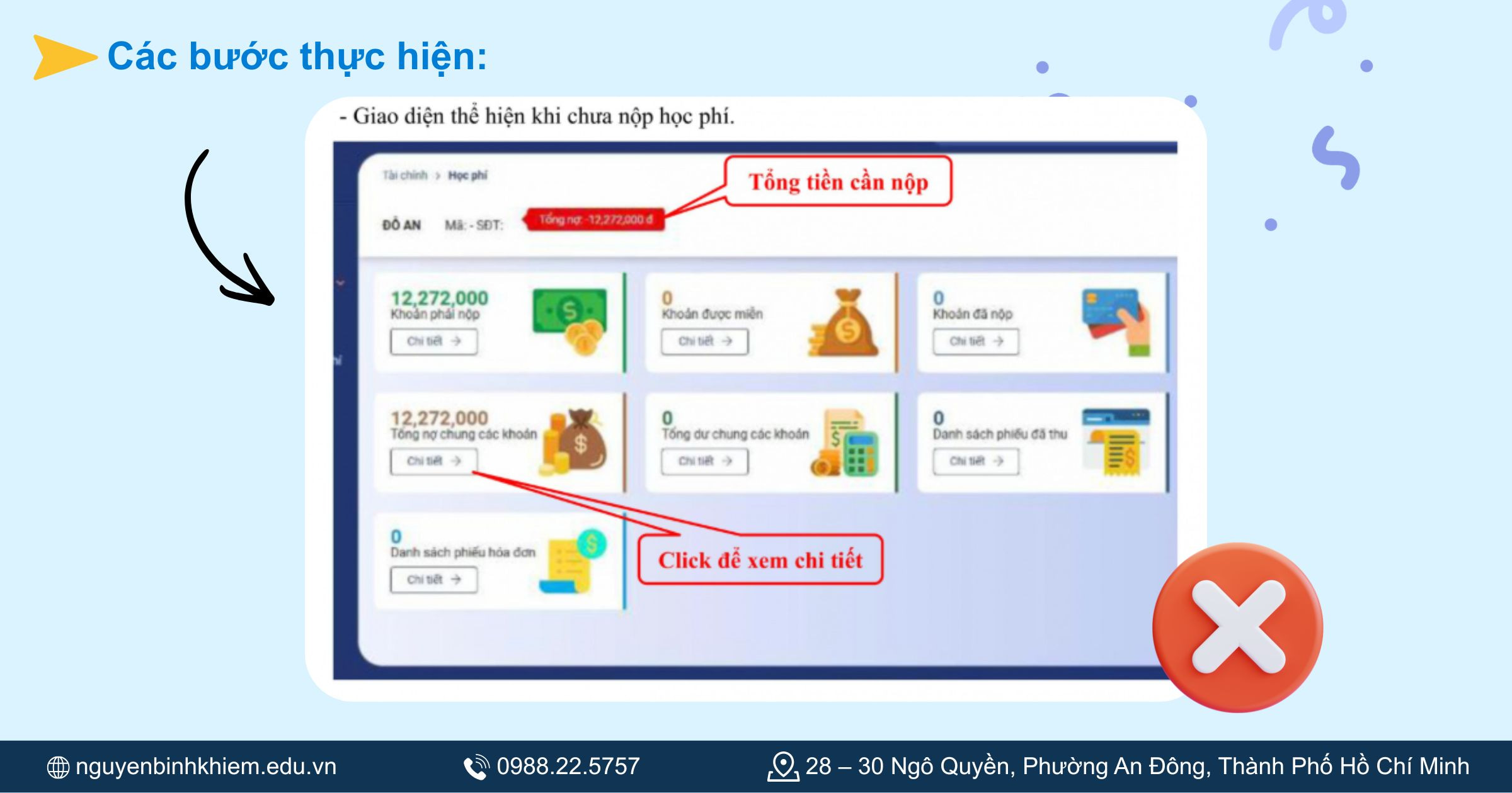 Giao diện chưa nộp học phí