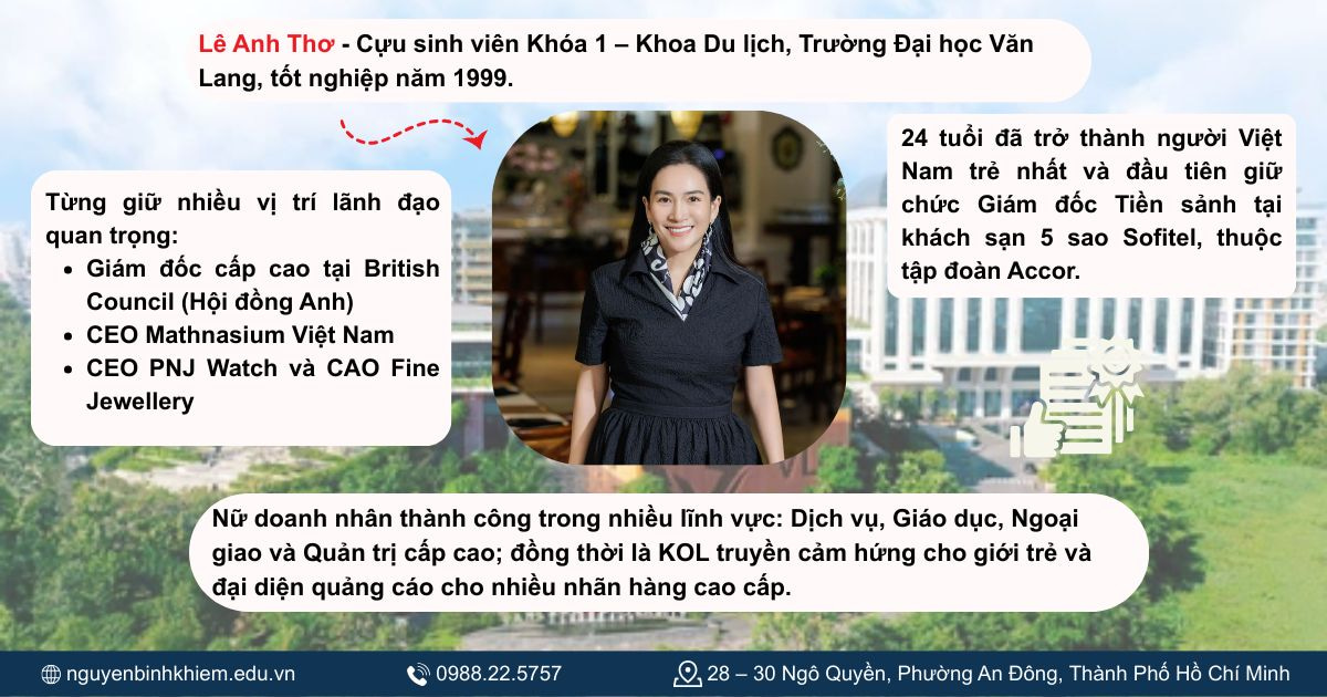 Lê Anh Thơ - Cựu sinh viên khóa I khoa Du lịch Đại học Văn Lang là nữ doanh nhân thành công nhiều lĩnh vực