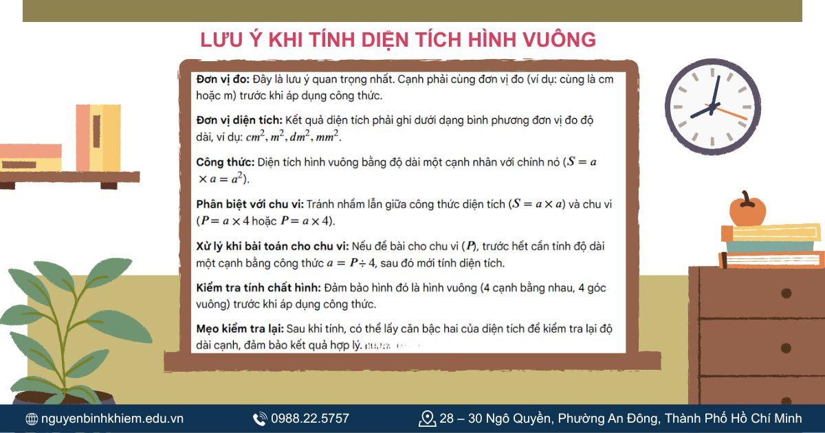 Lưu ý khi tính diện tích hình vuông