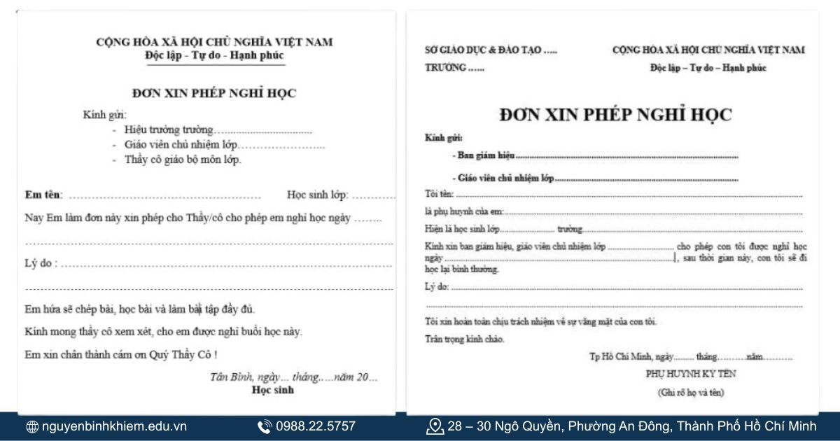 Mẫu cho học sinh