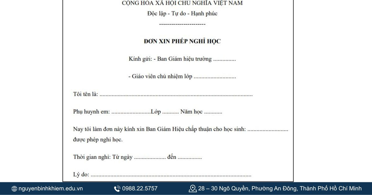 Mẫu phụ huynh xin nghỉ cho con