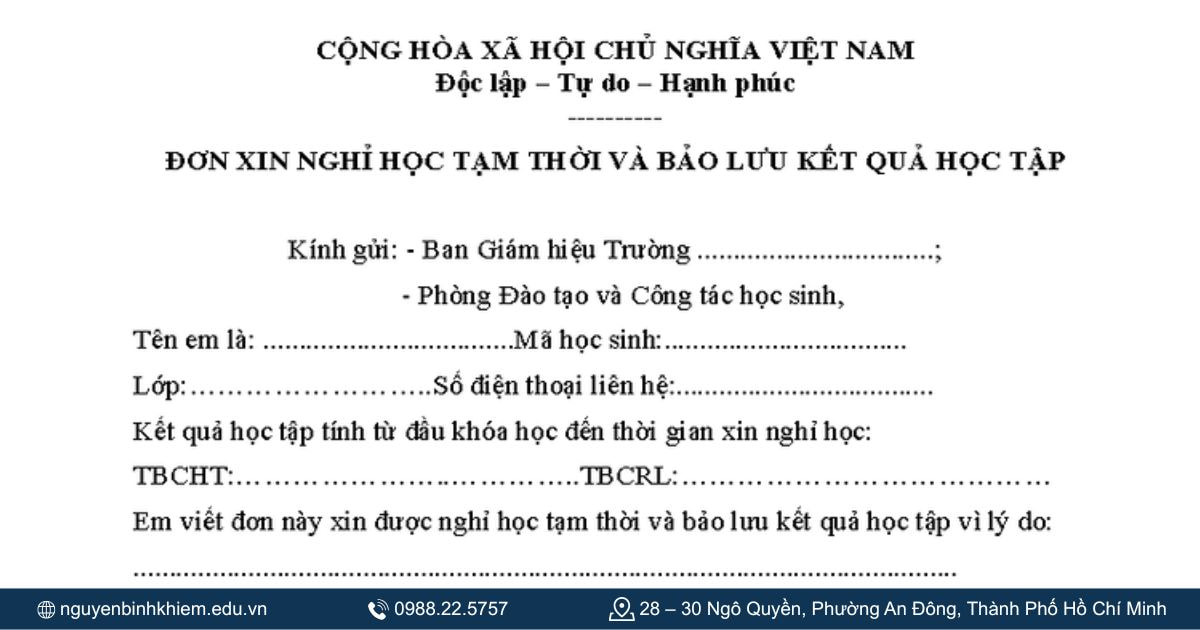 Mẫu đon xin nghỉ học kèm bảo lưu 