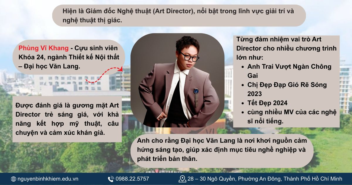 Phùng Vĩ Khang - Cựu sinh viên khóa 24 ngành Thiết kế nội thất Đại học Văn Lang là Giám đốc Nghệ thuật