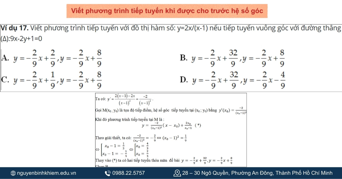 Phương trình tiếp tuyến hệ số góc