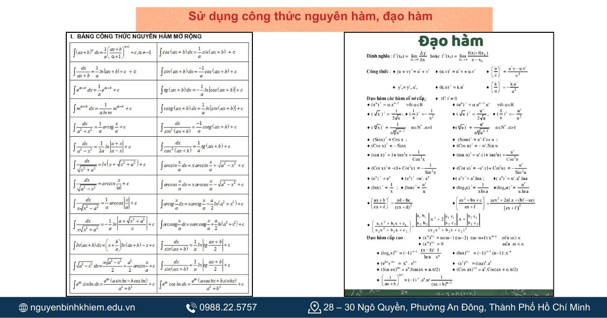 Sử dụng công thức nguyên hàm, đạo hàm