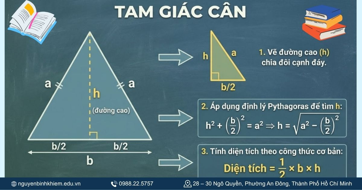 Tính diện tích tam giác cân