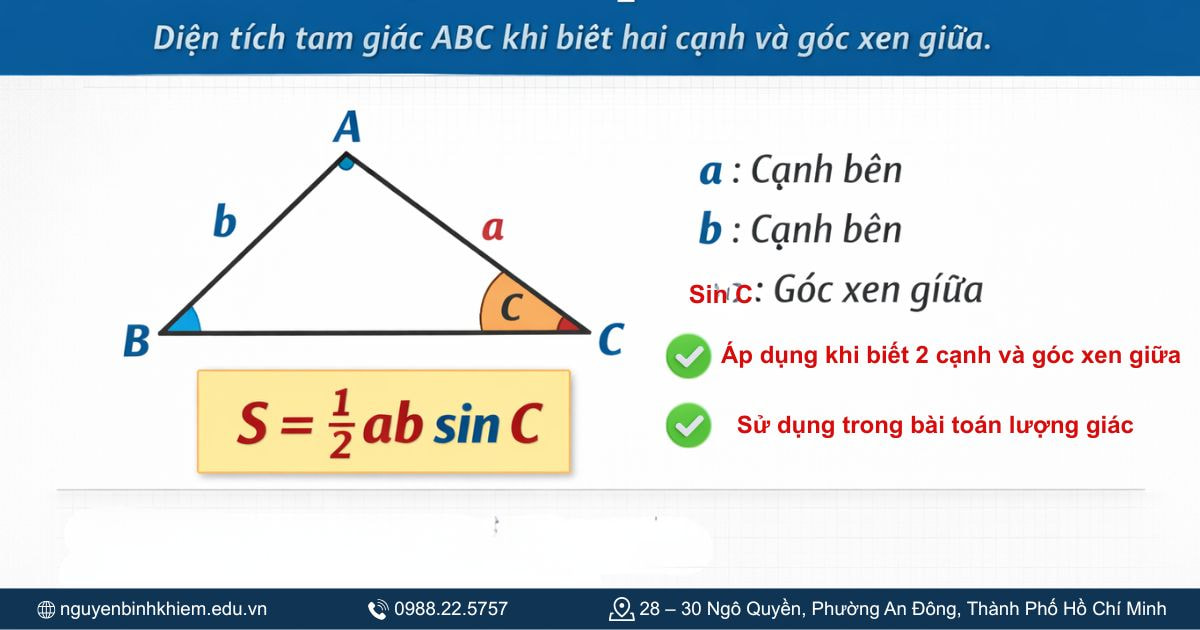 Tính diện tích khi biết một góc