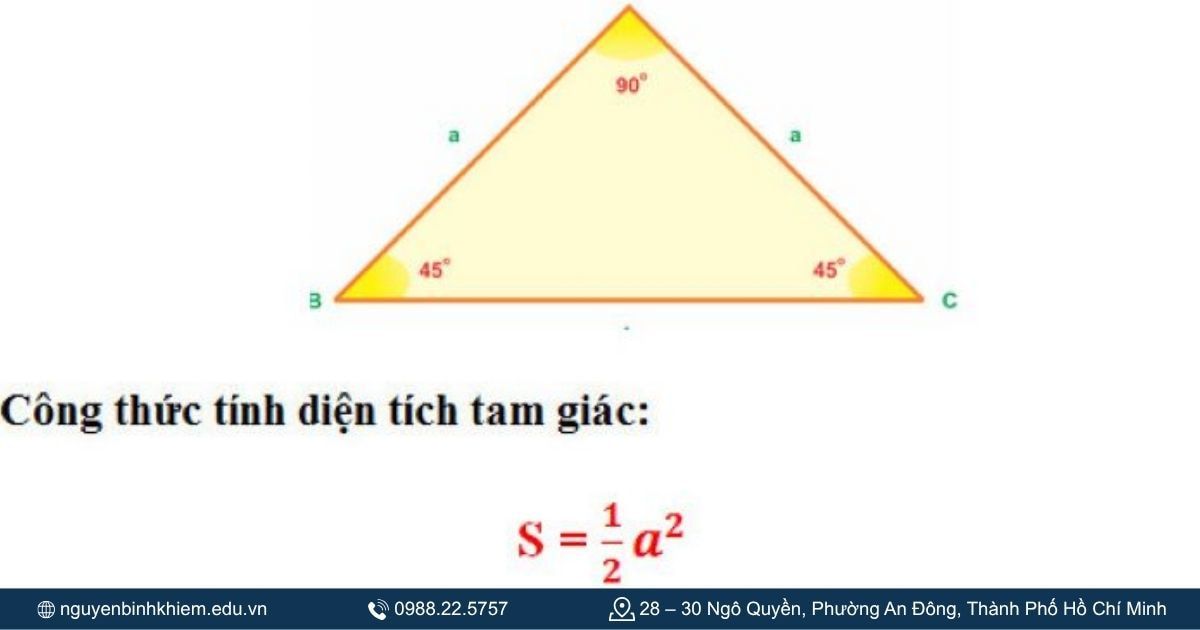 Tính diện tích tam giác vuông cân