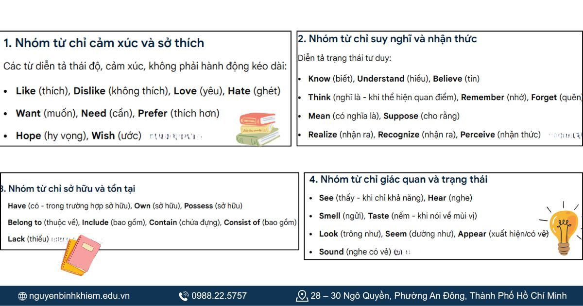 Các động từ không dùng ở thì hiện tại tiếp diễn