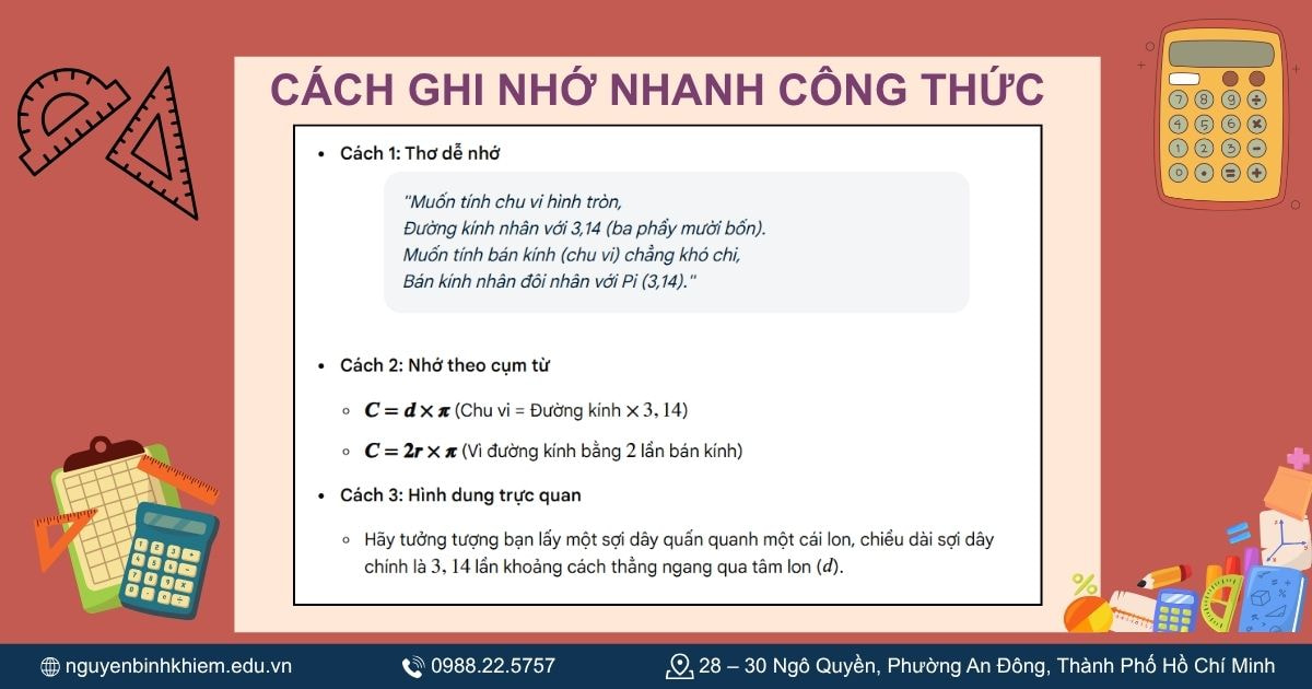 Cách ghi nhớ nhanh công thức chu vi hình tròn