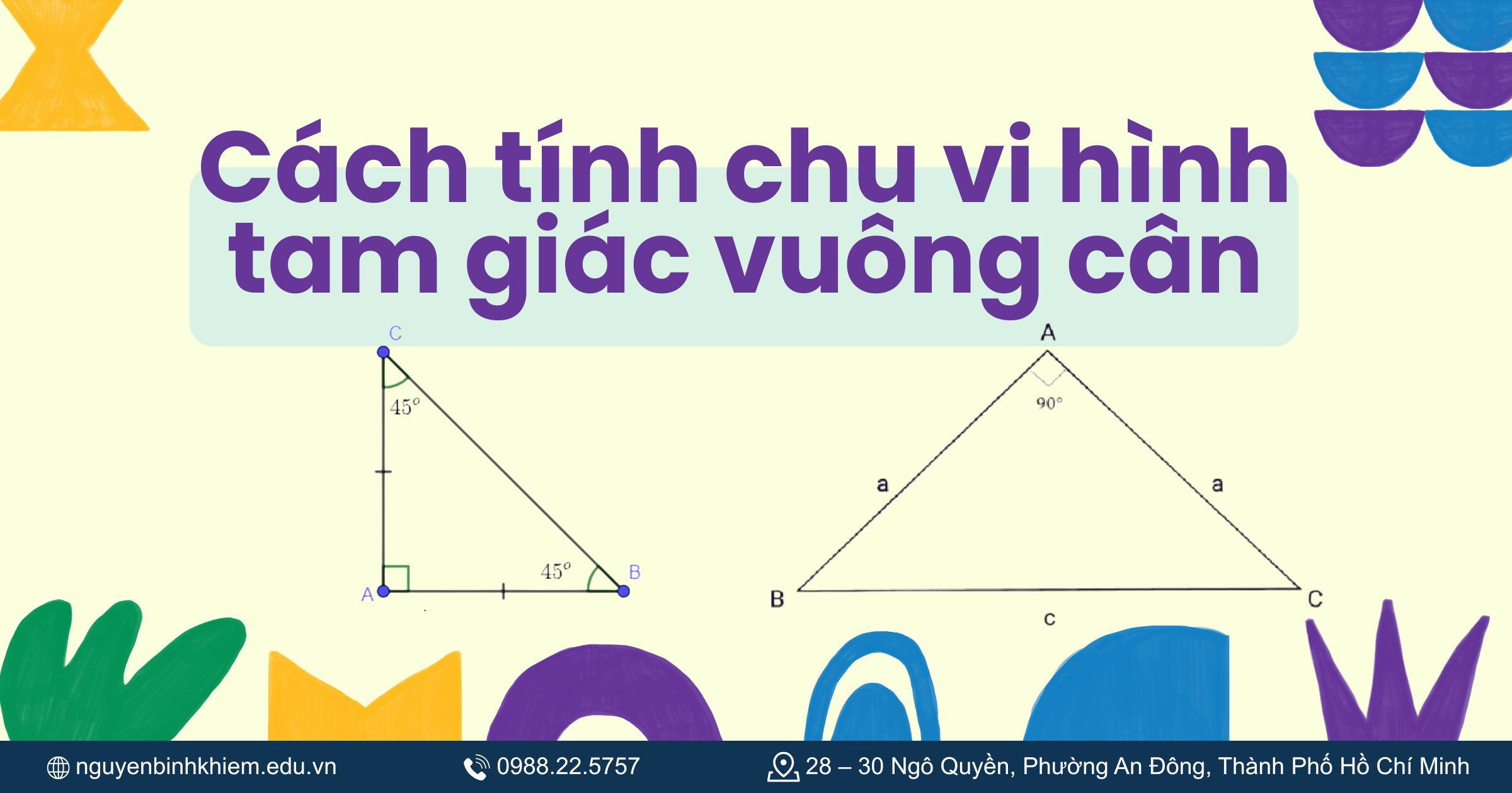 Cách tính chu vi hình tam giác vuông cân