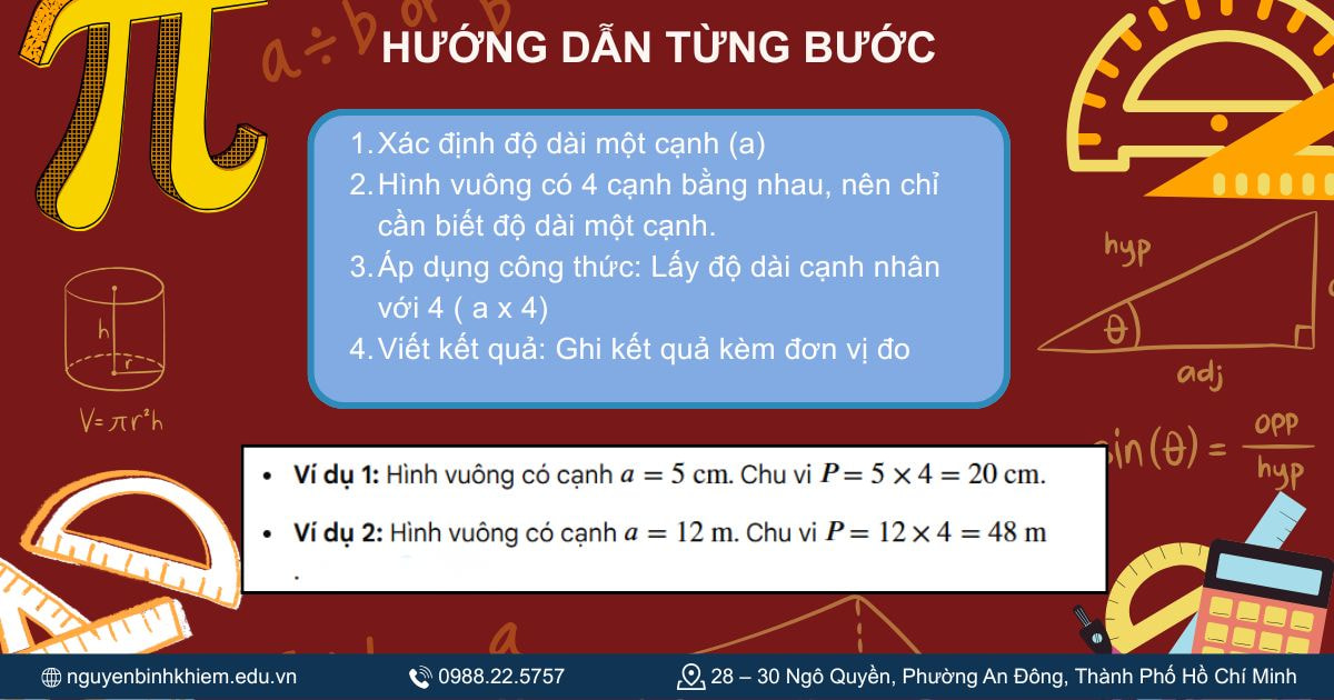 Cách tính chu vi hình vuông 