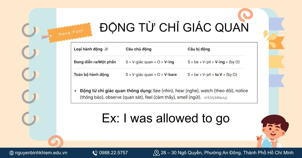 Câu bị động với động từ chỉ giác quan