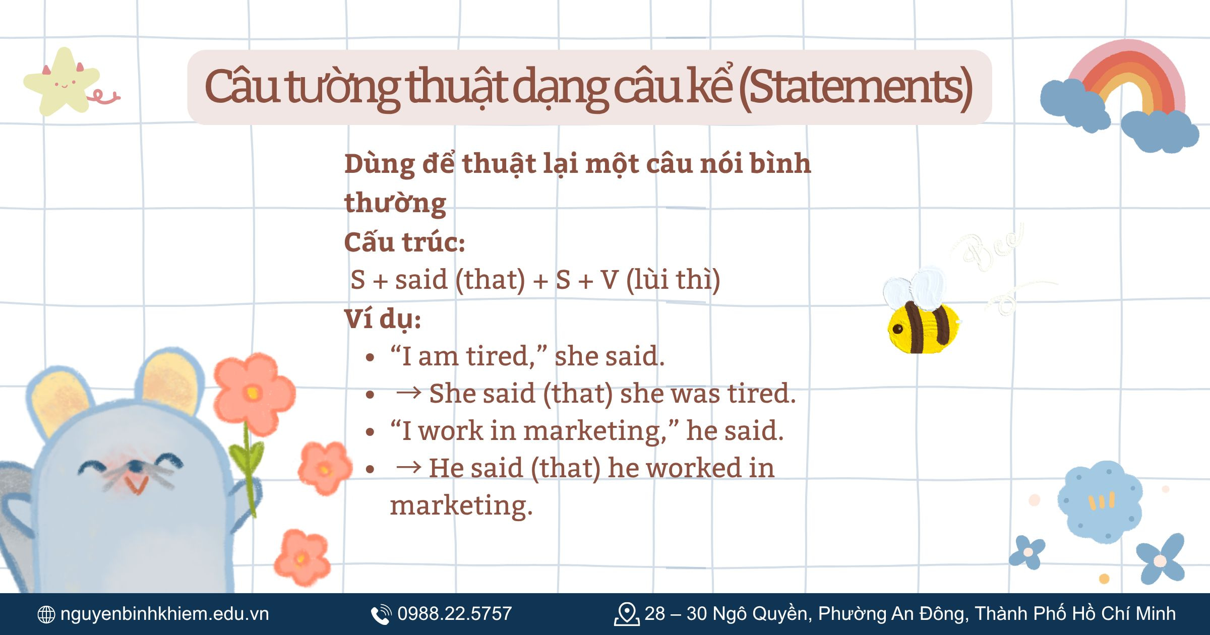 Câu tường thuật dạng câu kể (Statements)