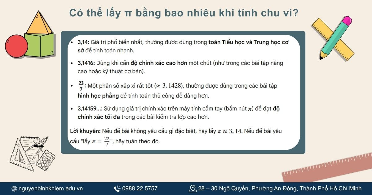 Có thể lấy π bằng bao nhiêu khi tính chu vi