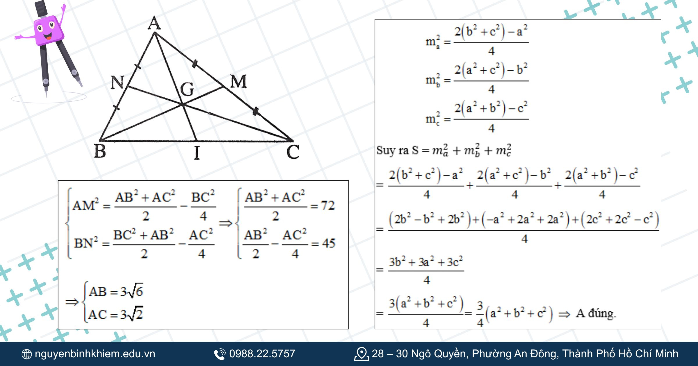 Công thức liên quan tới độ dài đường trung tuyến 