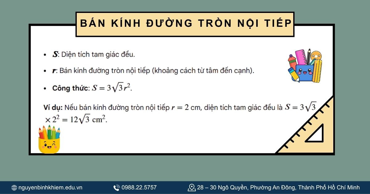 Công thức theo bán kính đường tròn nội tiếp
