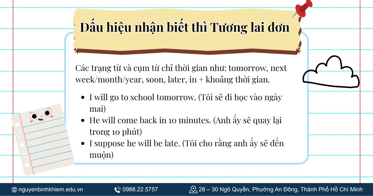 Dấu hiệu nhận biết thì Tương lai đơn