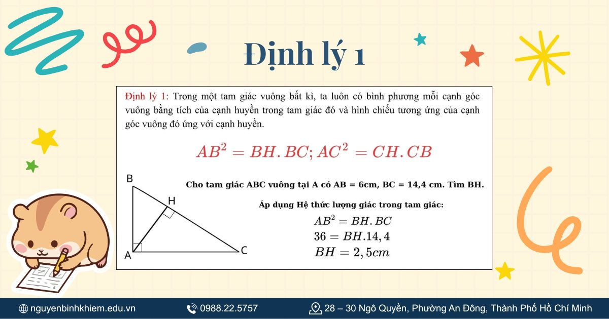 Định lý 1 hệ thức lượng giác trong tam giác vuông