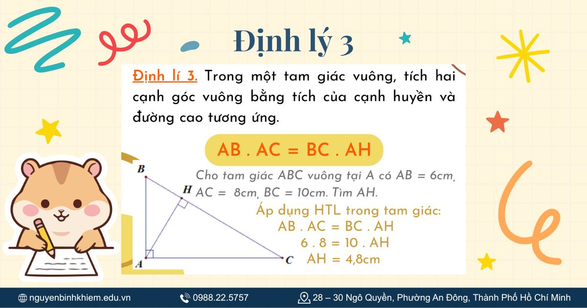 Định lý 3 hệ thức lượng giác trong tam giác vuông