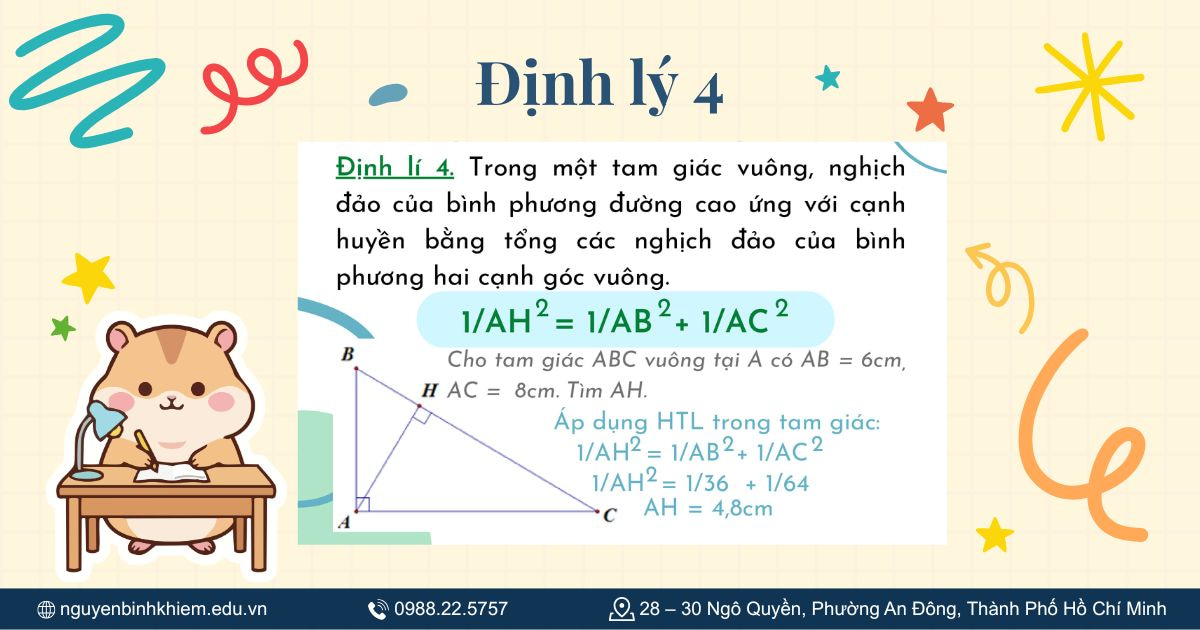 Định lý 4 hệ thức lượng giác trong tam giác vuông