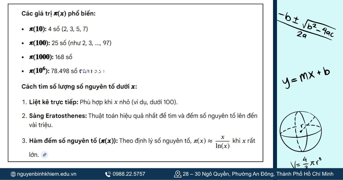 Số lượng số nguyên tố nằm dưới một số cho trước