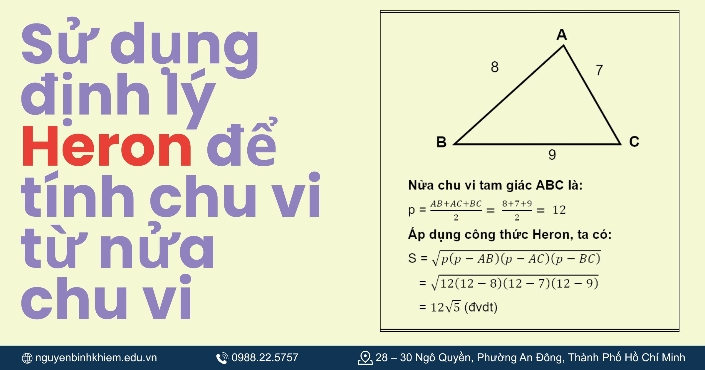 Sử dụng định lý Heron để tính chu vi từ nửa chu vi