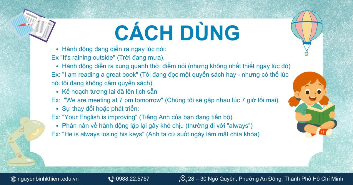 Thì hiện tại tiếp diễn cách dùng