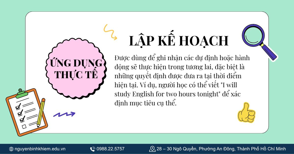 Ứng dụng thì Tương lai đơn trong thực tế trong lập kế hoạch