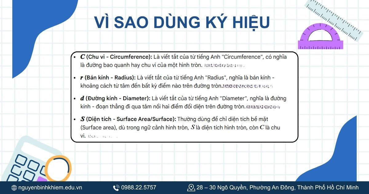 Vì sao dùng ký hiệu C, S, r, d