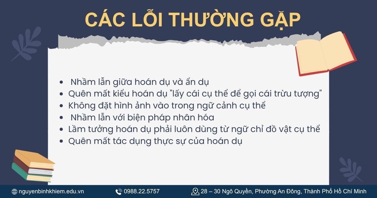 Các lỗi thường gặp khi xác định hoán dụ.