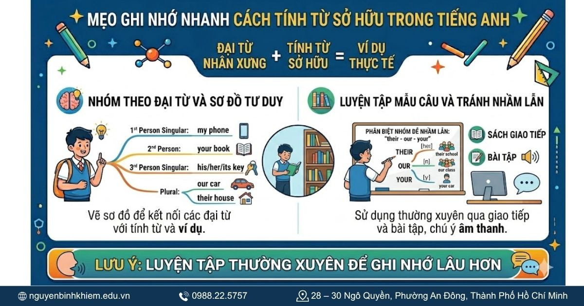 Cách ghi nhớ nhanh các tính từ sở hữu