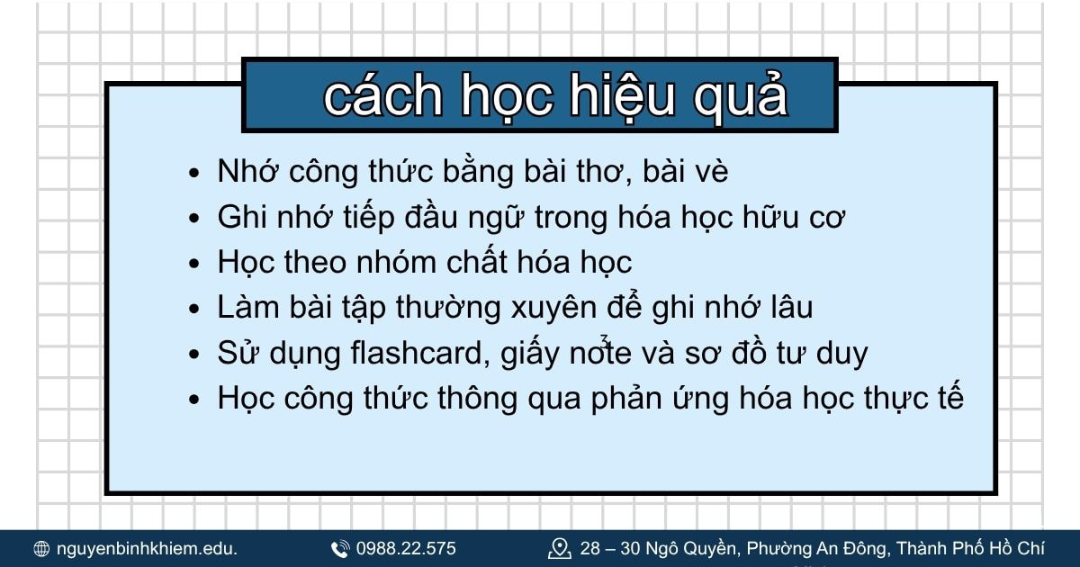 Cách học thuộc công thức hóa học nhanh và hiệu quả.