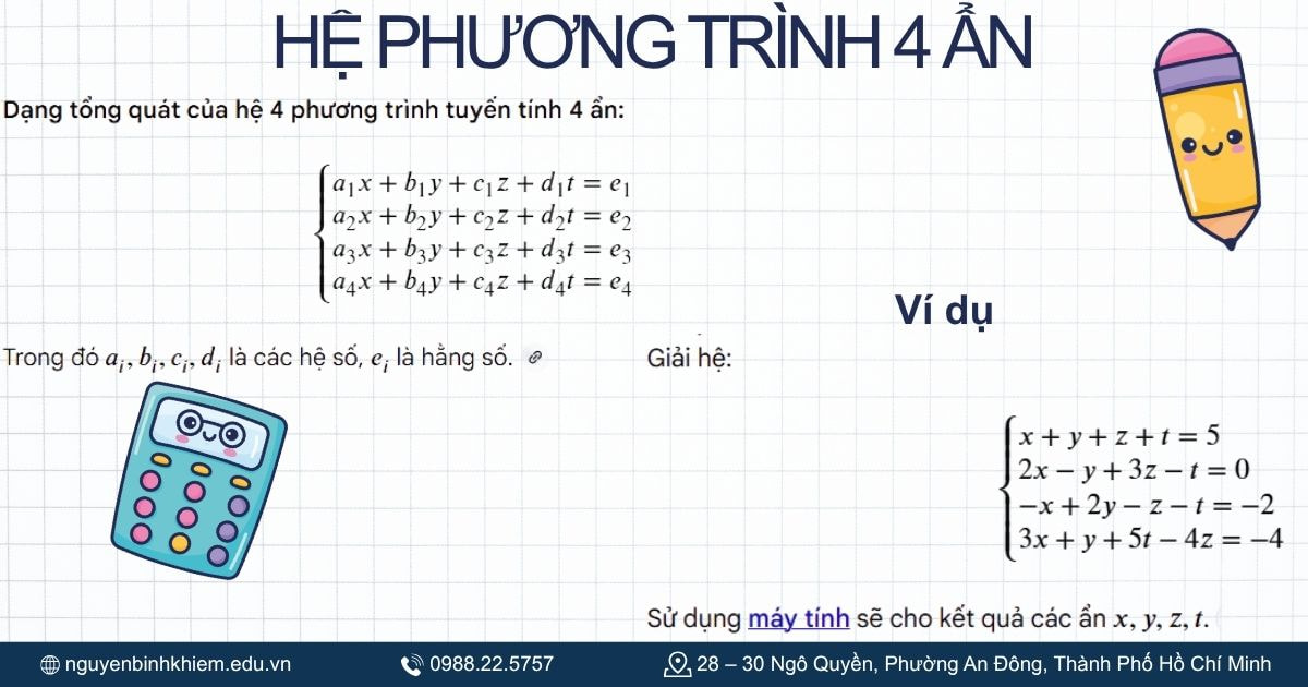 Hệ phương trình 4 ẩn (x, y, z, t)