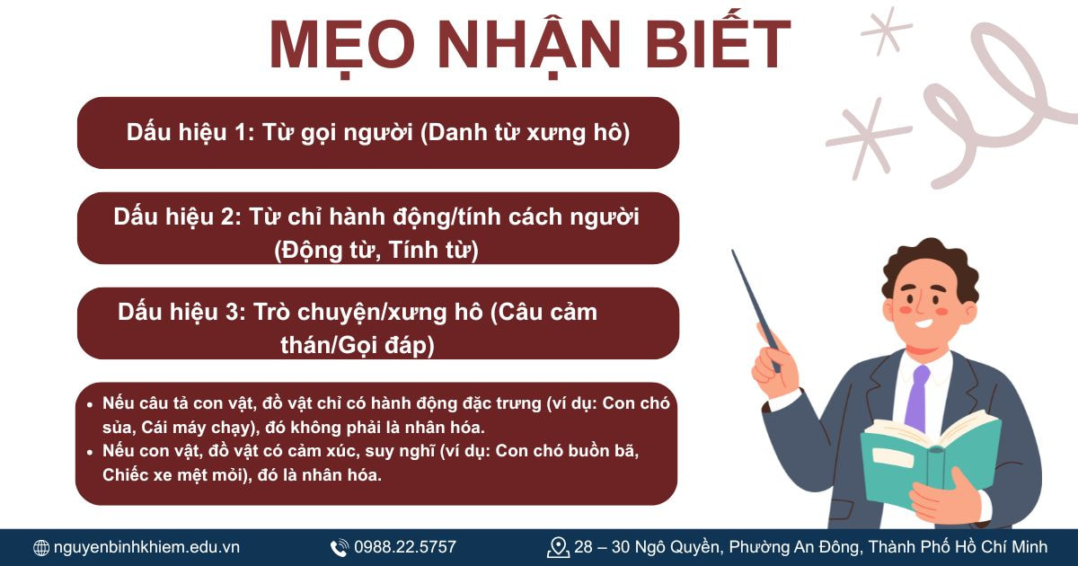 Mẹo nhận biết nhanh phép nhân hóa trong câu văn.
