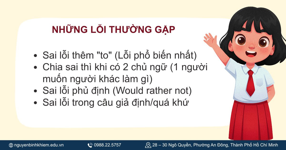 Những lỗi thường gặp khi dùng cấu trúc Would Rather
