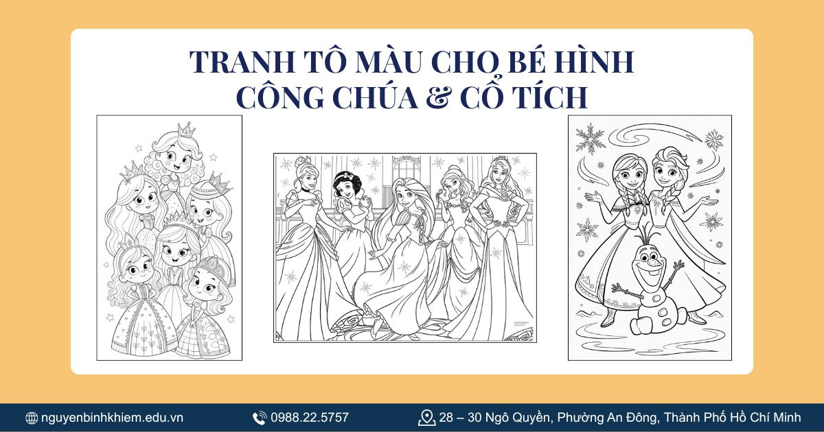 Tranh tô màu cho bé hình công chúa & cổ tích