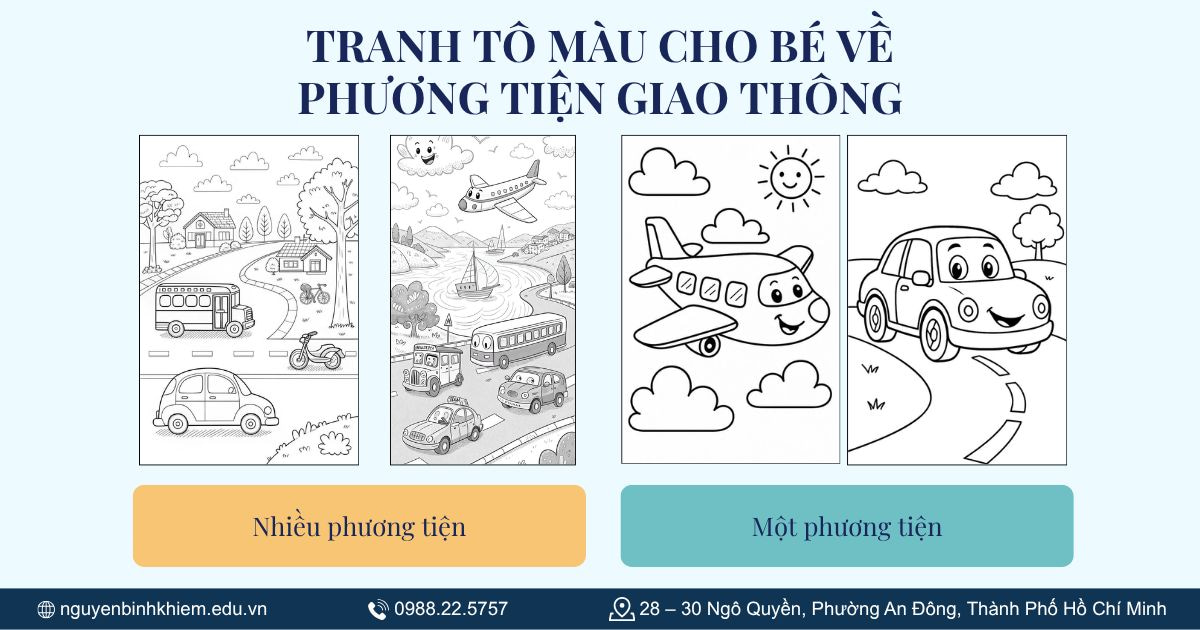 Tranh tô màu cho bé về phương tiện giao thông