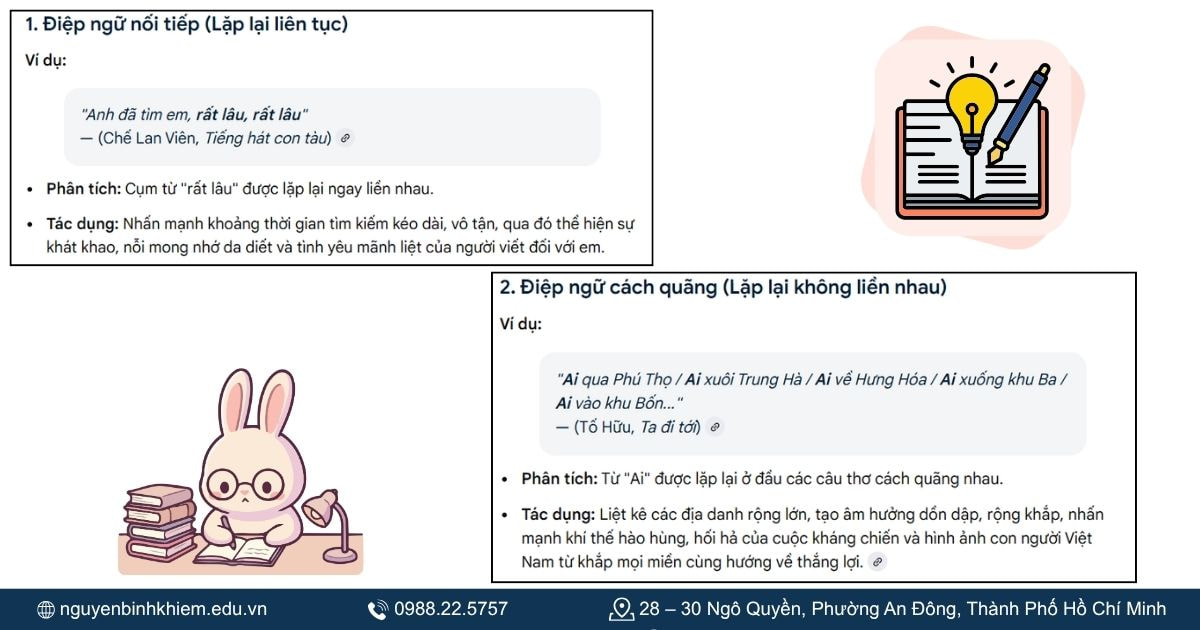 Ví dụ điệp ngữ trong văn học Việt Nam (có phân tích)