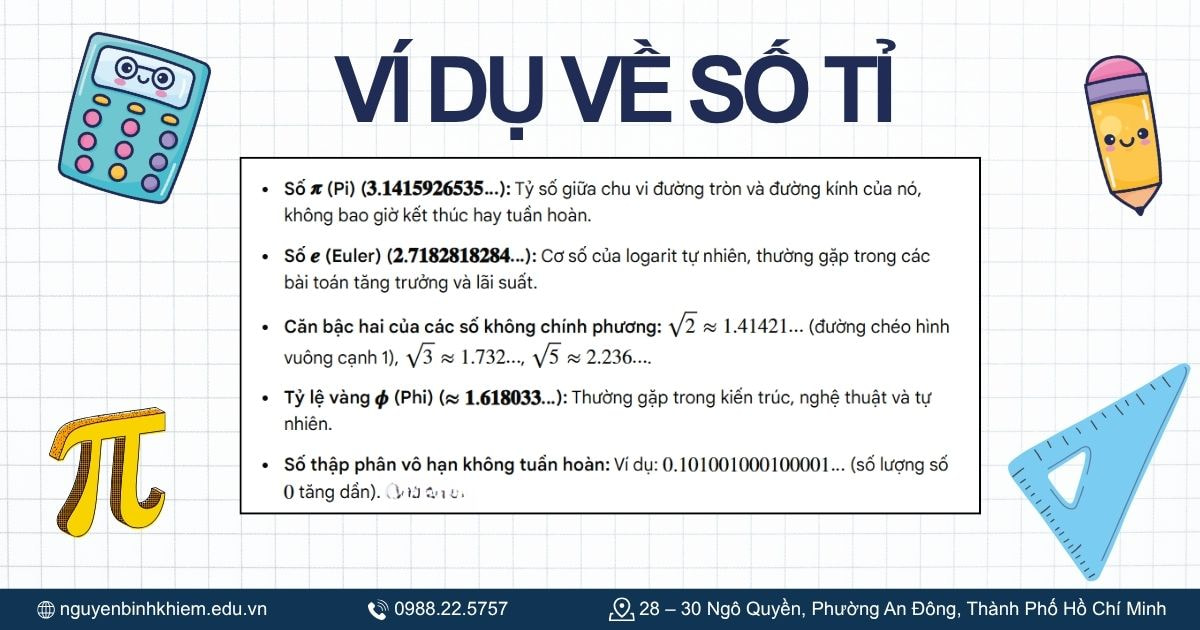 Ví dụ về số vô tỉ thường gặp