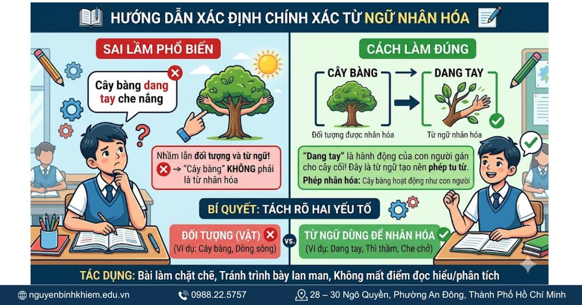 Xác định sai từ ngữ nhân hóa trong câu